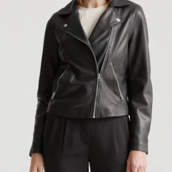 Quince-100% Washed Leather Biker Jacket XL - Picture 4 of 5